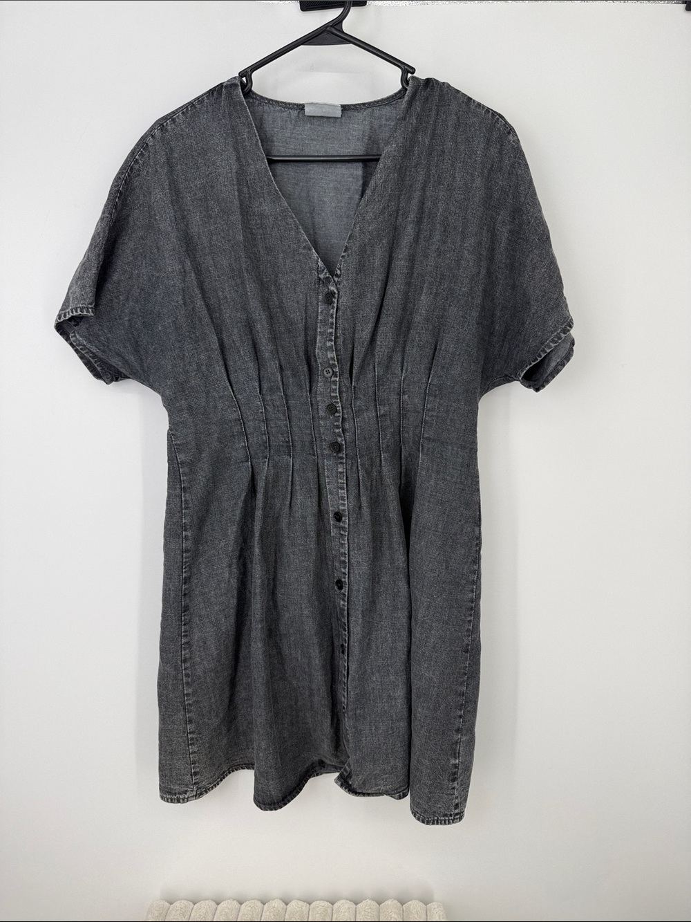 Washed Black Denim Button-Front Women’s Chambray Dress Small
